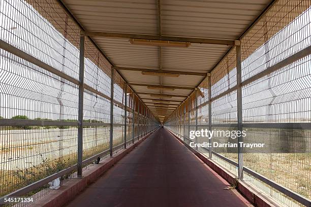 General view of the walk way from Israel to Gaza at Erez Crossing on April 11, 2016 in Gaza City, Gaza. This year marks ten years since the beginning...