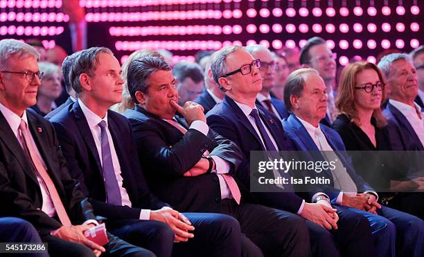 Thomas Bellut , Oliver Blume , minister of german parlament Sigmar Gabriel, Georg Fahrenschon , Joerg Sennheiser and his wife Gila Kesten attend the...