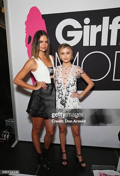 Samantha Harris and Sarah ellen pose during the 2016 Girlfriend Priceline Pharmacy Model Search at Westfield Parramatta on July 6, 2016 in Sydney,...