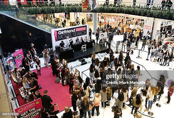 Contestants wiat to meet the judges during the 2016 Girlfriend Priceline Pharmacy Model Search at Westfield Parramatta on July 6, 2016 in Sydney,...