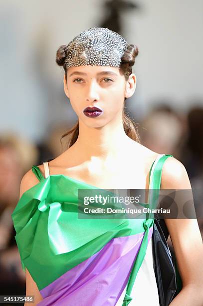 Model walks the runway during the Maison Margiela Haute Couture Fall/Winter 2016-2017 show as part of Paris Fashion Week on July 6, 2016 in Paris,...