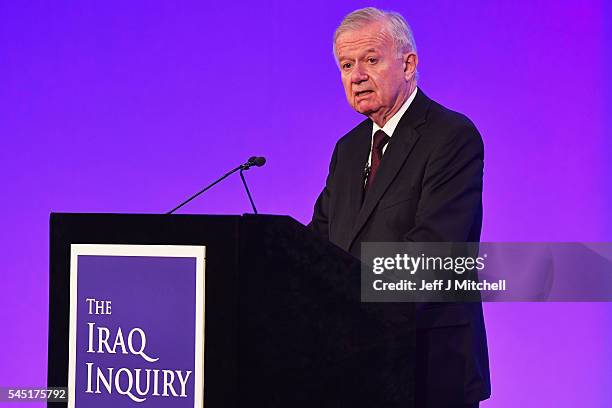 Sir John Chilcot presents The Iraq Inquiry Report at the Queen Elizabeth II Centre in Westminster on July 6, 2016 in London, England. The Iraq...
