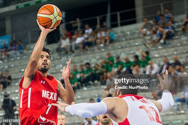 The mexican point guard Jorge Ivan Gutierrez shoots a basket in the match between Mexico and Iran at 2016 FIBA Olympic Qualifying Tournament in...