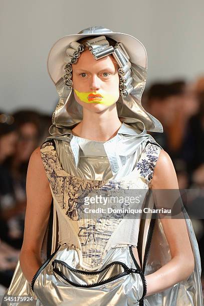 Model walks the runway during the Maison Margiela Haute Couture Fall/Winter 2016-2017 show as part of Paris Fashion Week on July 6, 2016 in Paris,...