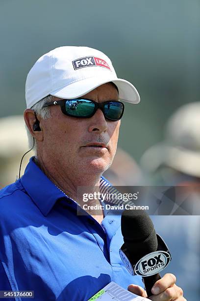 Curtis Strange of the United States working for Fox Sports during the final round of the 2016 U.S.Open at Oakmont Country Club on June 19, 2016 in...