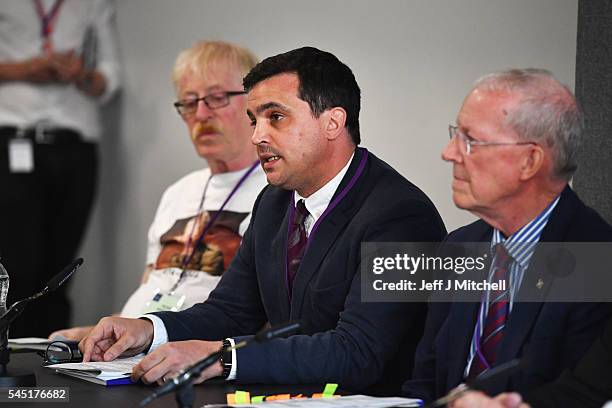 Relatives of military personnel killed during the Iraq War talk at a news conference after listening to Sir John Chilcot present The Iraq Inquiry...