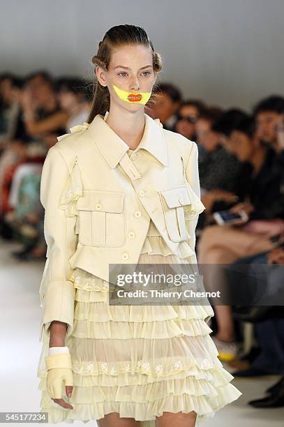 Model walks the runway during the Maison Margiela Haute Couture Fall/Winter 2016-2017 show as part of Paris Fashion Week on July 6, 2016 in Paris,...