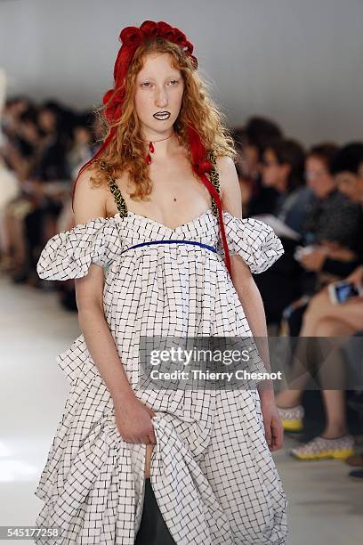 Model walks the runway during the Maison Margiela Haute Couture Fall/Winter 2016-2017 show as part of Paris Fashion Week on July 6, 2016 in Paris,...