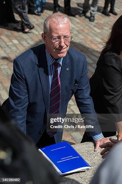 Roger Bacon, father of soldier killed in Iraq, speaks to the press outside the Queen Elizabeth II conference centre after the outcome of the Chilcot...