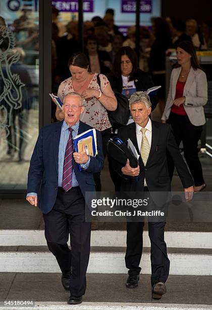 Roger Bacon, father of soldier killed in Iraq, leaves the Queen Elizabeth II conference centre after the outcome of the Chilcot report on July 6,...