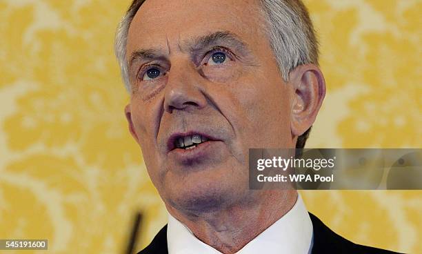 Former Prime Minister, Tony Blair speaks during a press conference at Admiralty House, where responding to the Chilcot report he said: "I express...