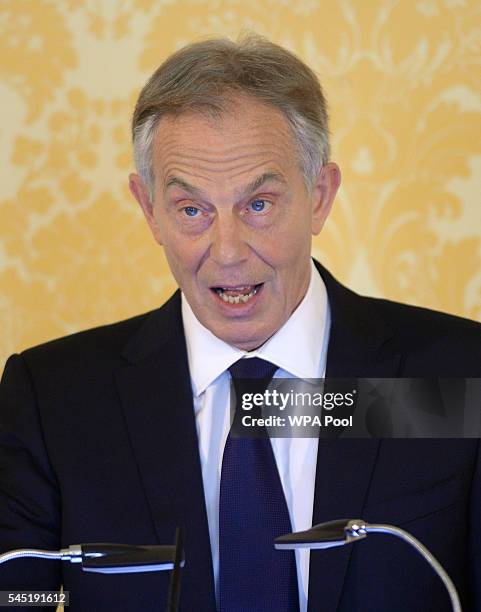 Former Prime Minister, Tony Blair speaks during a press conference at Admiralty House, where responding to the Chilcot report he said: "I express...