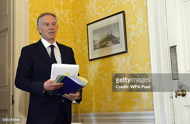 Former Prime Minister, Tony Blair arrives for a press conference at Admiralty House, where responding to the Chilcot report he said: "I express more...
