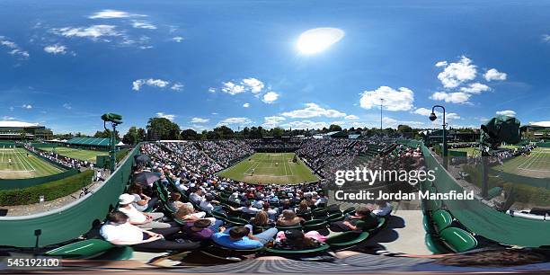 General view of Court Two on day nine of the Wimbledon Lawn Tennis Championships at the All England Lawn Tennis and Croquet Club on July 6, 2016 in...