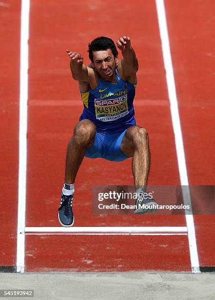 Oleksiy Kasyanov of Ukraine in action during the men's decathlon on day one of The 23rd European Athletics Championships at Olympic Stadium on July...