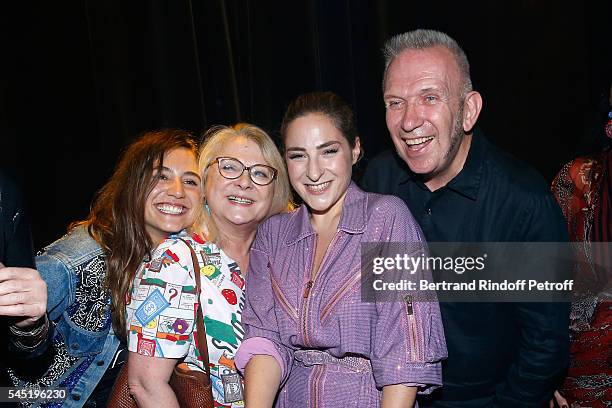 Izia Higelin, Josiane Balasko, her daughter Marilou Berry and stylist Jean-Paul Gaultier pose after the Jean Paul Gaultier Haute Couture Fall/Winter...