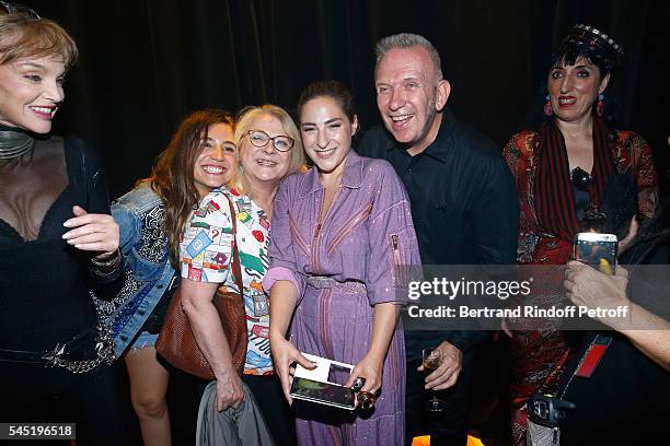 Arielle Dombasle, Izia Higelin, Josiane Balasko, her daughter Marilou Berry, stylist Jean-Paul Gaultier and Rossy de Palma pose after the Jean Paul...