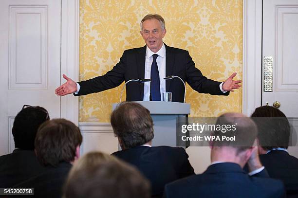 Former Prime Minister, Tony Blair speaks during a press conference at Admiralty House, where responding to the Chilcot report he said: "I express...