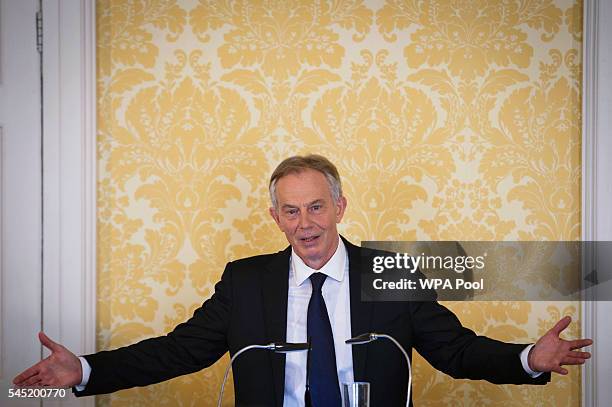 Former Prime Minister, Tony Blair speaks during a press conference at Admiralty House, where responding to the Chilcot report he said: "I express...