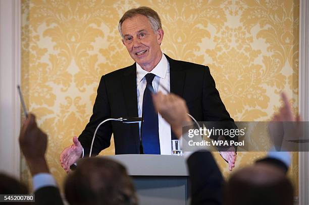 Former Prime Minister, Tony Blair speaks during a press conference at Admiralty House, where responding to the Chilcot report he said: "I express...