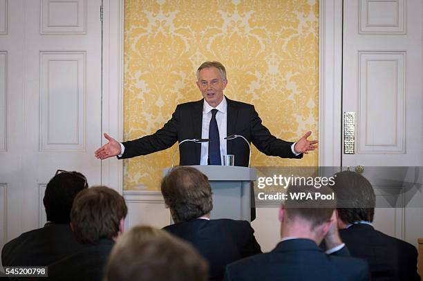 Former Prime Minister, Tony Blair speaks during a press conference at Admiralty House, where responding to the Chilcot report he said: "I express...