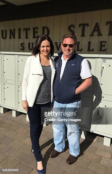 Sheryl Sandberg, COO of Facebook, and Bobby Kotick, CEO of Activision Blizzard, seen outside the post office on July 5, 2016 in Sun Valley, Idaho.