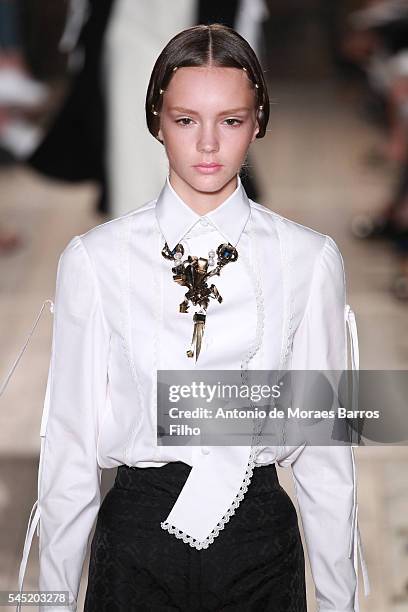 Model walks the runway during the Valentino Haute Couture Fall/Winter 2016-2017 show as part of Paris Fashion Week on July 6, 2016 in Paris, France.