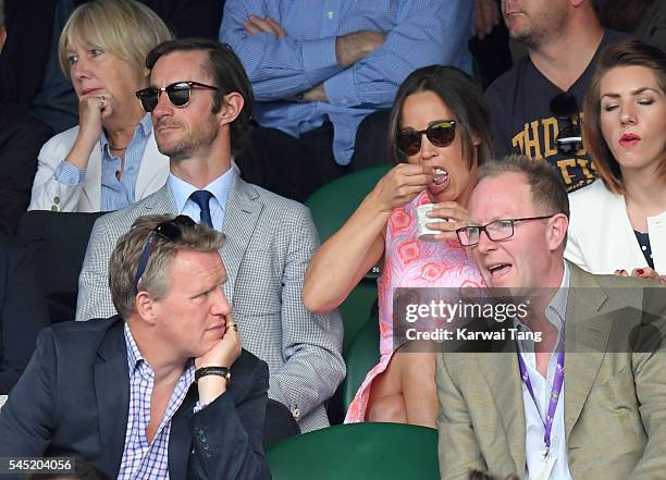 Pippa Middleton and James Matthews attend day nine of the Wimbledon Tennis Championships at Wimbledon on July 06, 2016 in London, England.