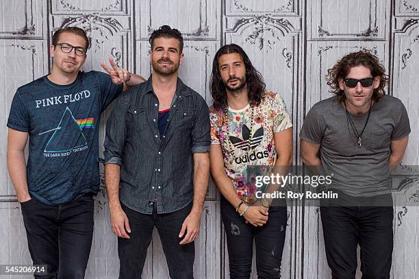 Musicians Alex Tanas, Mark Pellizer, Nasri Atweh and Ben Spivak of MAGIC! discusses "Primary Colors" with AOL Build at AOL Studios In New York on...