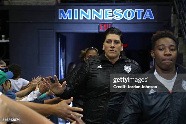 Janel McCarville of the Minnesota Lynx heads out to the court before the game against the Chicago Sky during the WNBA game on JULY 5, 2016 at Target...