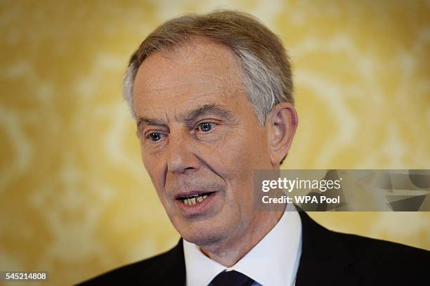 Former Prime Minister, Tony Blair speaks during a press conference at Admiralty House, where responding to the Chilcot report he said: "I express...