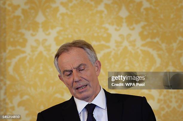 Former Prime Minister, Tony Blair speaks during a press conference at Admiralty House, where responding to the Chilcot report he said: "I express...