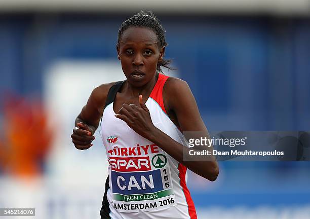 Yasemin Can of Turkey in action during the womens 10,000m on day one of The 23rd European Athletics Championships at Olympic Stadium on July 6, 2016...