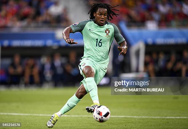 Portugal's midfielder Renato Sanches plays the ball during the Euro 2016 semi-final football match between Portugal and Wales at the Parc Olympique...