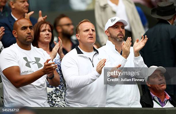 Andy Murrays coaching team, Shane Annun, Matt Little, Jamie Delgado, Ivan Lendl watch on during day nine of the Wimbledon Lawn Tennis Championships...