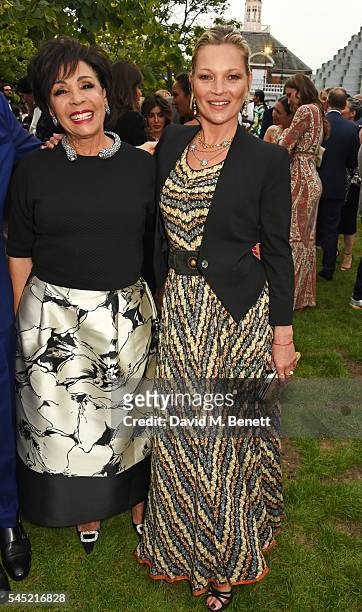 Dame Shirley Bassey and Kate Moss attend The Serpentine Summer Party co-hosted by Tommy Hilfiger on July 6, 2016 in London, England.