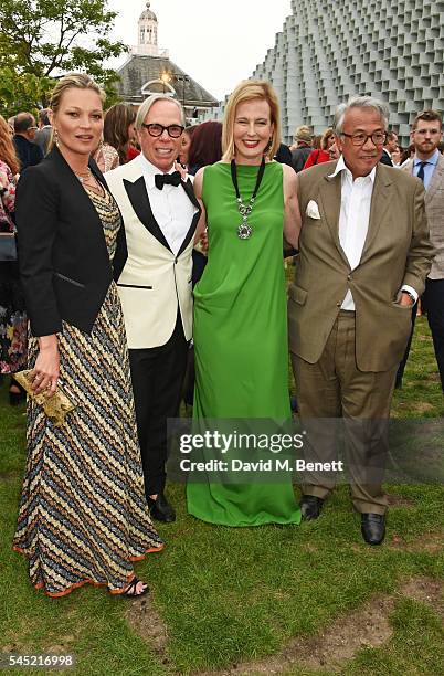 Kate Moss, Tommy Hilfiger, Julia Peyton-Jones and Sir David Tang attend The Serpentine Summer Party co-hosted by Tommy Hilfiger on July 6, 2016 in...