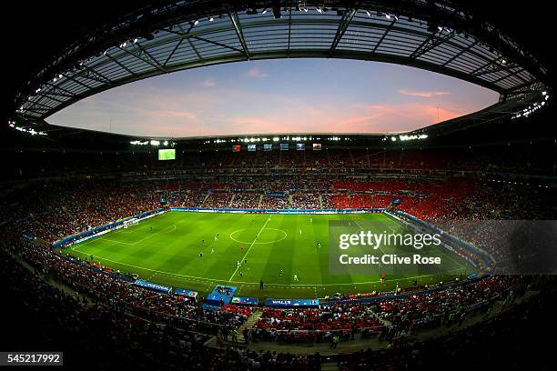 General view of play during the UEFA EURO 2016 semi final match between Portugal and Wales at Stade des Lumieres on July 6, 2016 in Lyon, France.