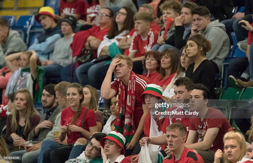 Football Fans Gather At The Cardiff Fanzone To Watch Wales V Portugal In The Euro 2016 Semifinals