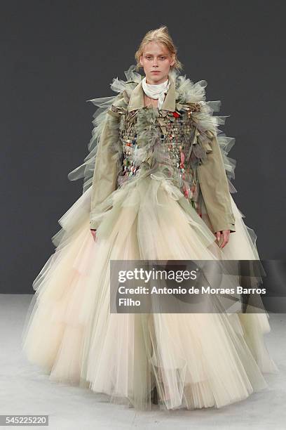 Model walks the runway during the Viktor & Rolf Haute Couture Fall/Winter 2016-2017 show as part of Paris Fashion Week on July 6, 2016 in Paris,...