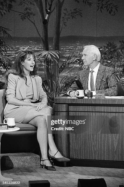 Pictured: Actress Sharon Maughan during an interview with host Johnny Carson on May 8, 1991 --