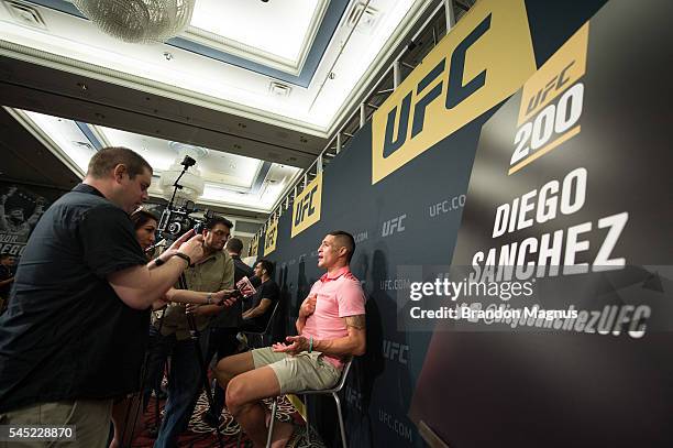 Diego Sanchez speaks to the media UFC 200: Ultimate Media Day at MGM Grand Hotel & Casino on July 6, 2016 in Las Vegas, Nevada.