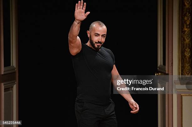 Designer Ziad Nakad walks the runway during the Ziad Nakad Haute Couture Fall/Winter 2016-2017 show as part of Paris Fashion Week on July 6, 2016 in...