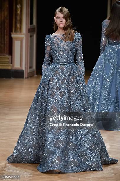 Model walks the runway during the Ziad Nakad Haute Couture Fall/Winter 2016-2017 show as part of Paris Fashion Week on July 6, 2016 in Paris, France.