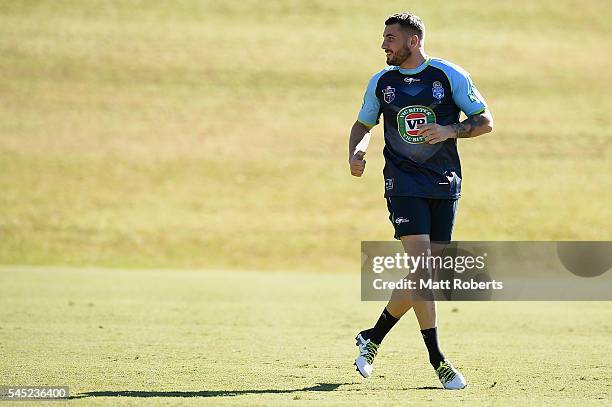 Jack Bird of the Blues warms up during the New South Wales State of Origin training session on July 7, 2016 in Coffs Harbour, Australia.