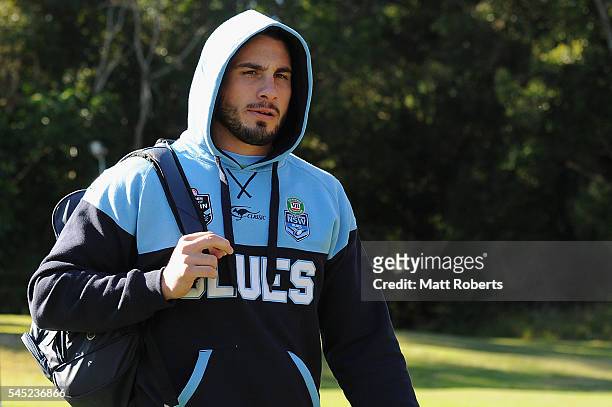Jack Bird of the Blues arrives during the New South Wales State of Origin training session on July 7, 2016 in Coffs Harbour, Australia.