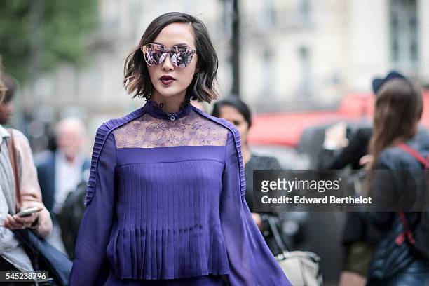 Chriselle Lim is seen, after the Elie Saab show, during Paris Fashion Week Haute Couture F/W 2016/2017, on July 6, 2016 in Paris, France.