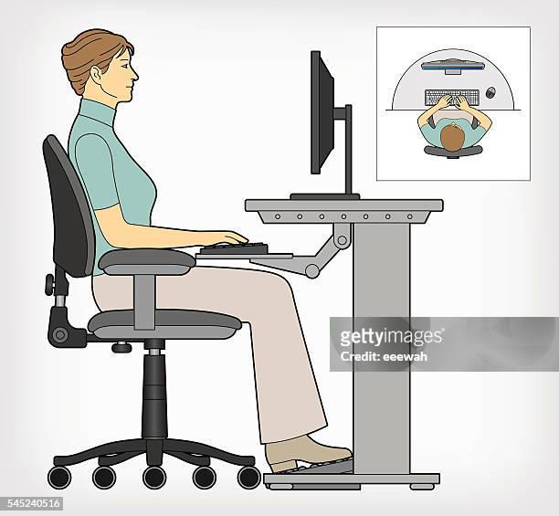 ilustrações, clipart, desenhos animados e ícones de computador de mesa de trabalho ergonômica - teclado ergonômico