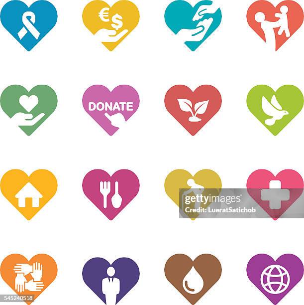 heart charity and relief work colour harmony icons | eps10 - animal family stock illustrations