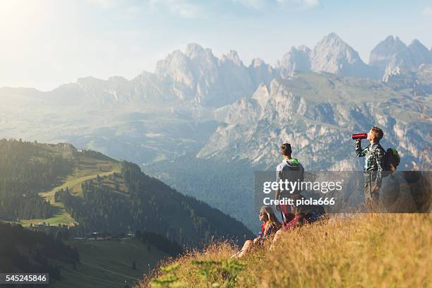 adventures on the dolomites: teenager friends together - dolomites stock pictures, royalty-free photos & images